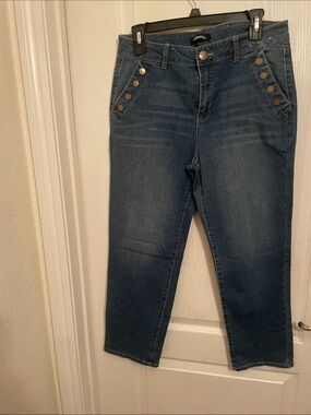d. jeans Dark Blue Cropped High-Rise Jeans with Button Pocket Trim